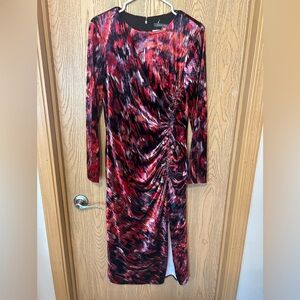 Julia Jordan Velvet Red and Black Long Sleeve Midi Dress